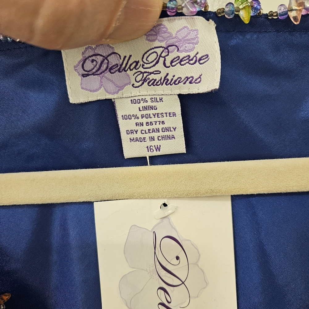 NWT - Silk "Della Reese" Combo Maxi to Knee Length Navy Blue Dress - Size 16W - Picture 5 of 12